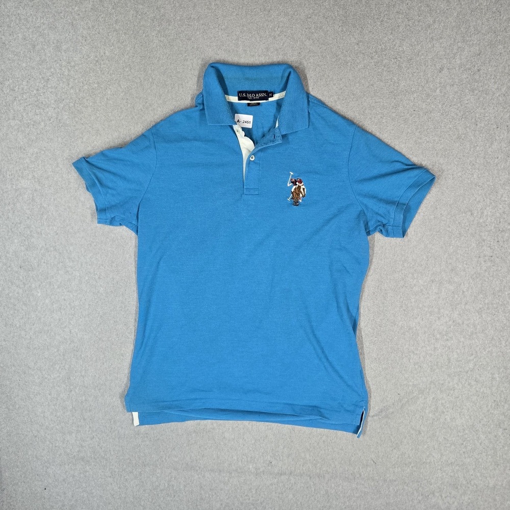 U.S. Polo Assn. Men Polo M Blue Big Pony Embroidered Short Sleeve Collar READ